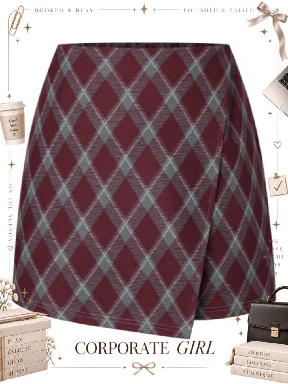High Waisted Plaid A-Line Mini Skirt Zip Up Lined Shorts Fall Workwear